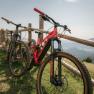 Mountainbikes an einem Holzzaun mit Panoramablick beim Almreserlhaus am Schneeberg